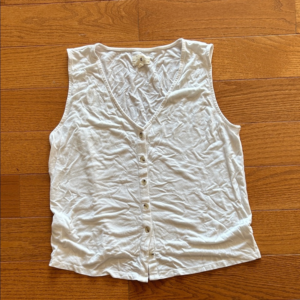 Lou & Grey White Sleeveless Button Tank Top